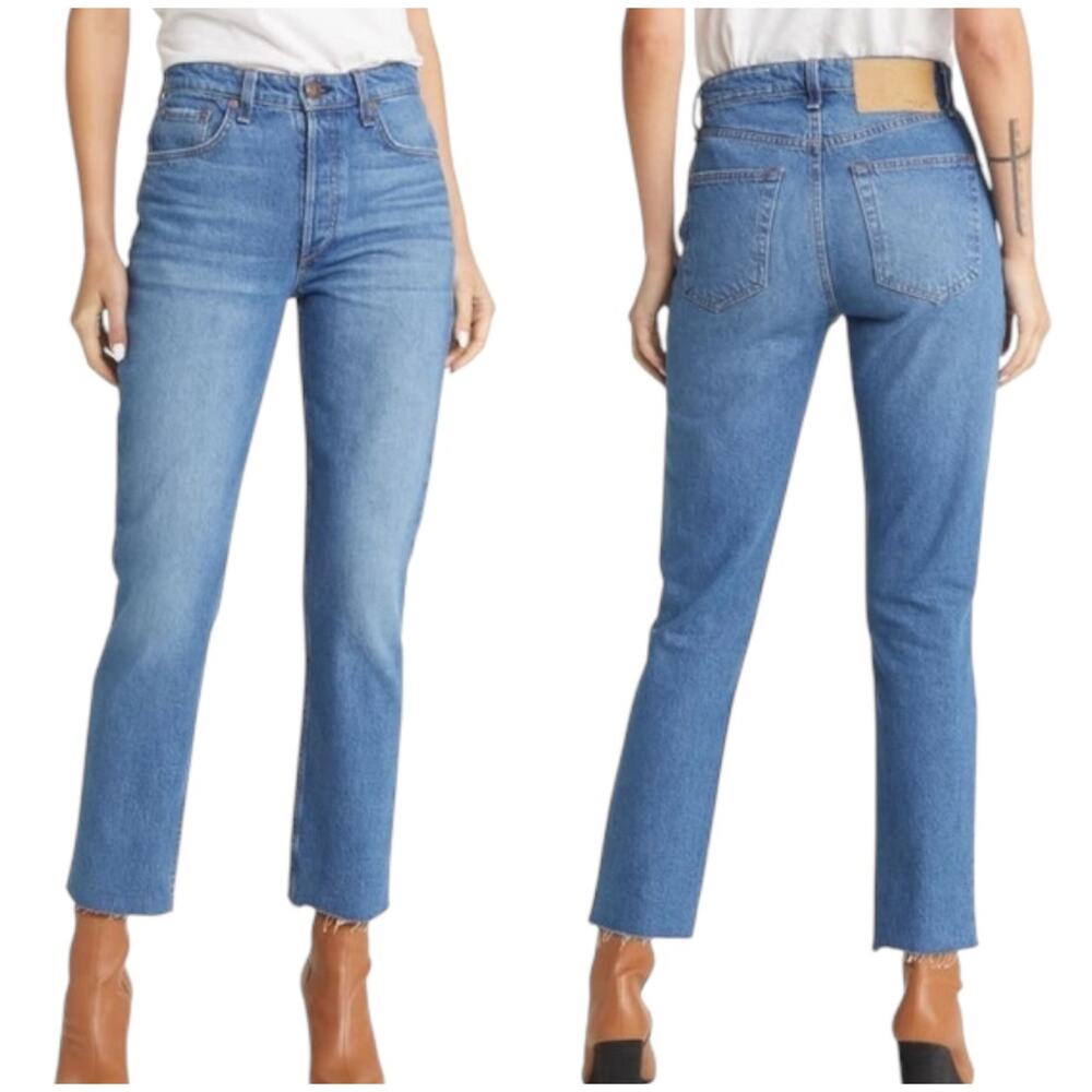 Rag & Bone NWT Nina High Rise Ankle Cigarette Jeans Monty Blue Size 27 Raw Hem